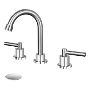 hottist widespread bathroom faucet for sink 3 hole, 2-handle 8 inch bathroom sink faucet with pop up drain and supply hoses, brushed nickel