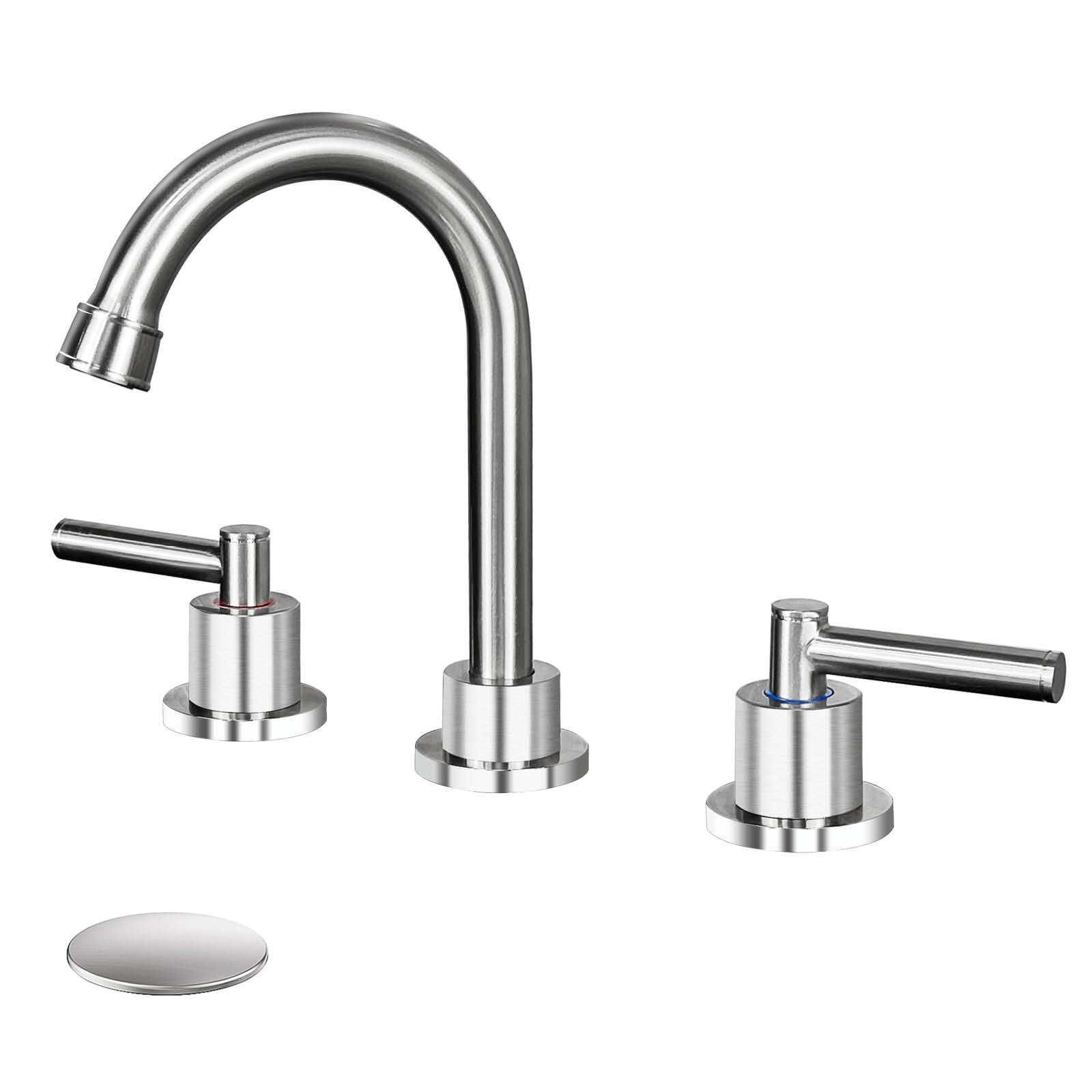 HOTTIST Widespread Bathroom Faucet for Sink 3 Hole, 2-Handle 8 inch Bathroom Sink Faucet with Pop Up Drain and Supply Hoses, Brushed Nickel