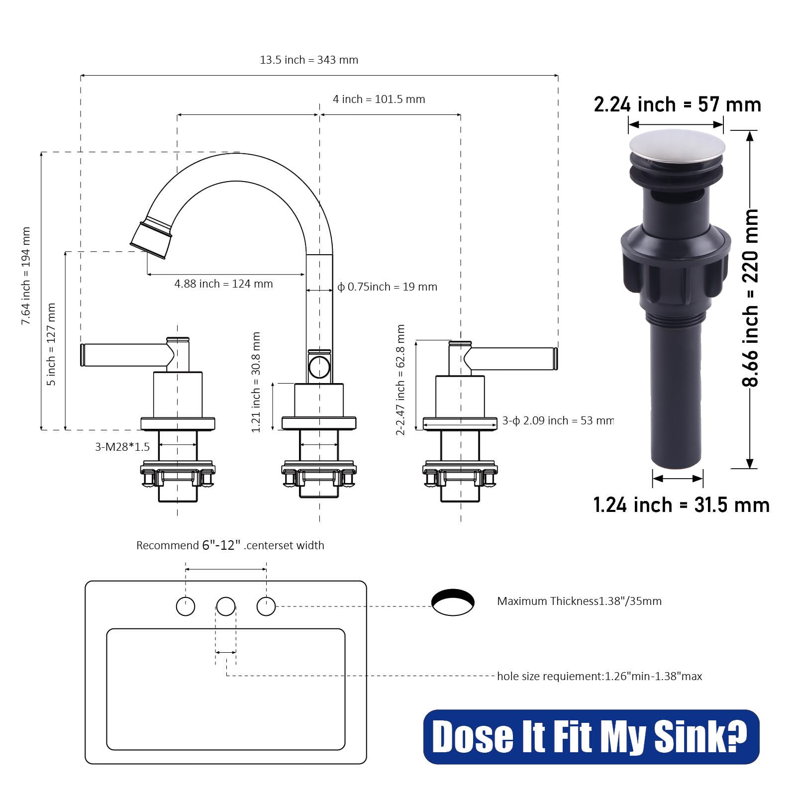 HOTTIST Widespread Bathroom Faucet for Sink 3 Hole, 2-Handle 8 inch Bathroom Sink Faucet with Pop Up Drain and Supply Hoses, Brushed Nickel