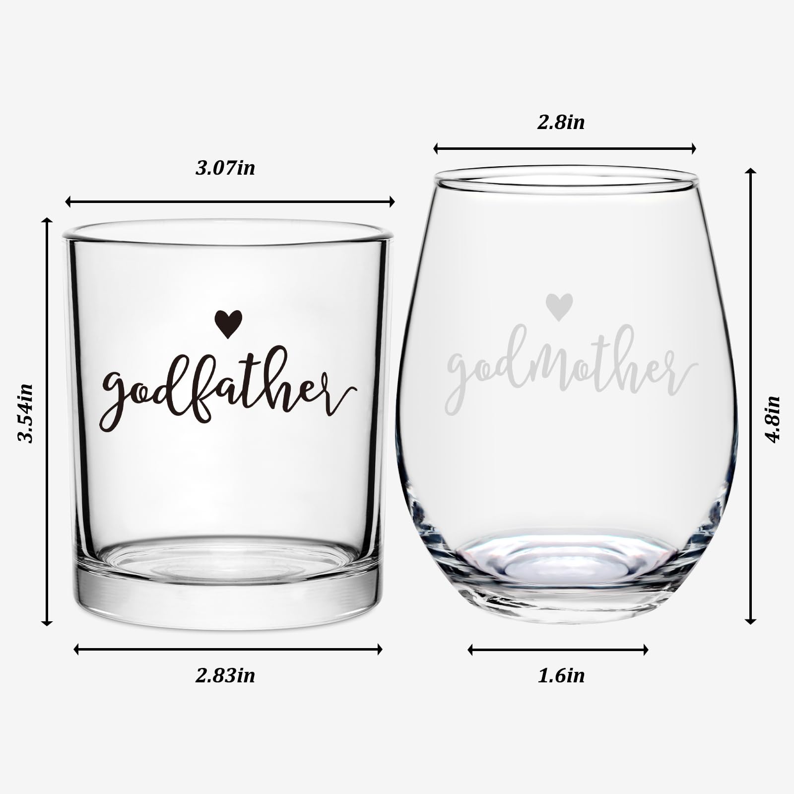 DAZLUTE Godparents Proposal Gift, Godfather Whiskey Glass Godmother Stemless Wine Glass for Godmother Godfather Mothers Day Fathers Day Christmas Birthday, Baptism Gift for Godparents from Godchild