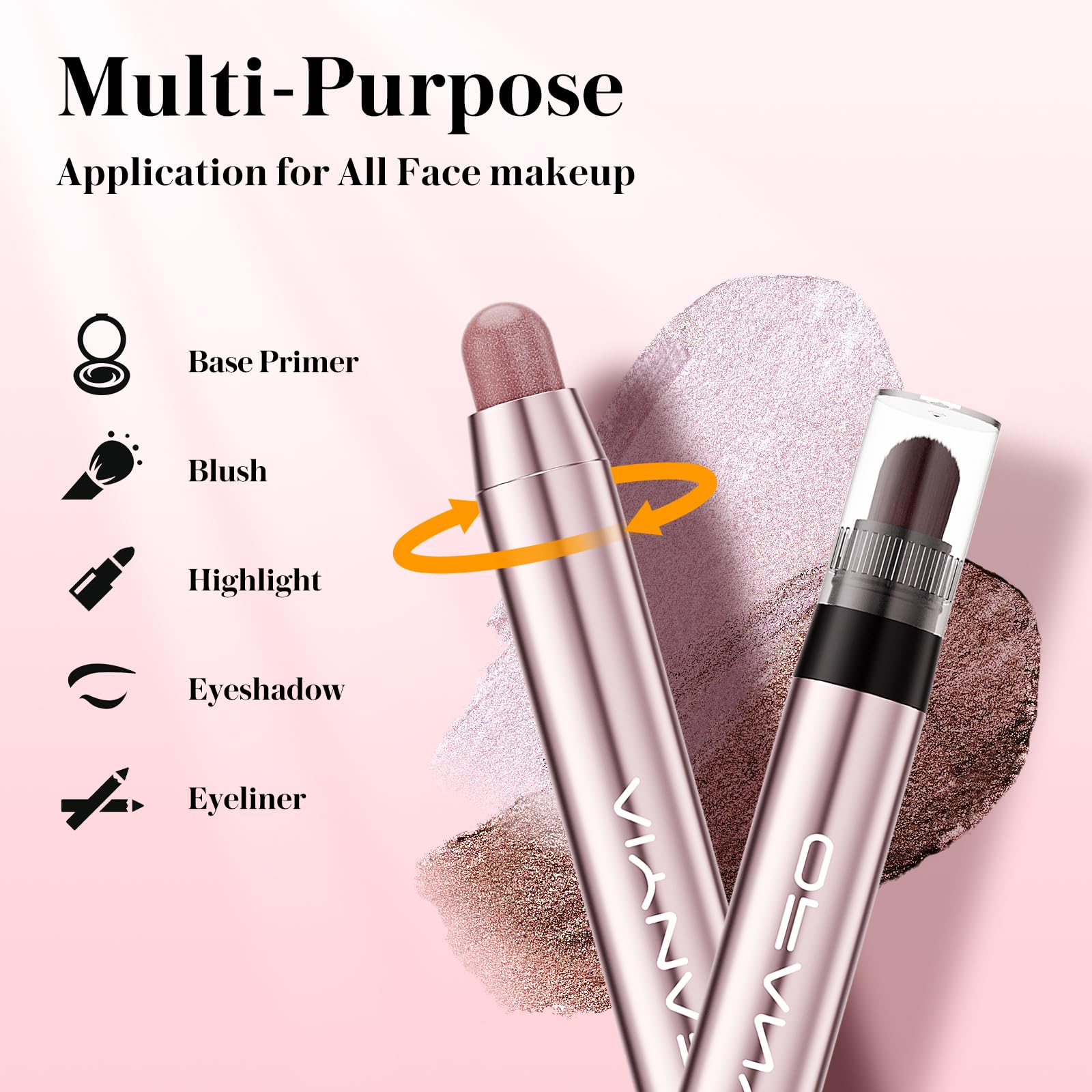 Ardorlove 3 Pcs Glitter Eyeshadow Stick with Soft Brush, Soft silky Eye Shadow Pencil with Smudge Proof Eyeshadow Primer Base, Shimmer Eye Makeup Cosmetics, Cream Eyeshadow Stick (Earth Rose)