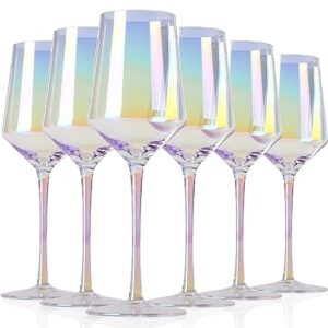 physkoa rainbow wine glass crystal hand-blown iridescent wine glasses set of 6 for wine tasting,bar 15oz