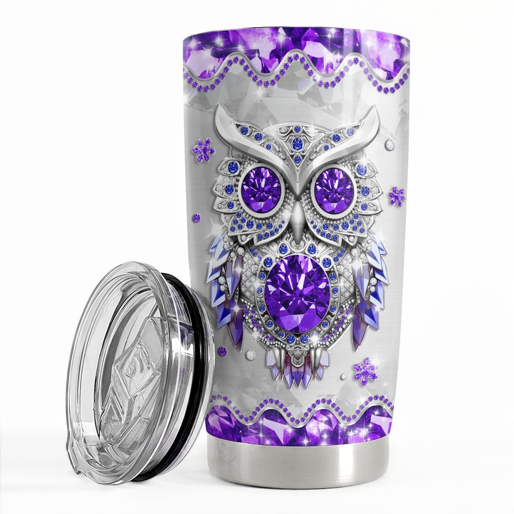 SANDJEST Owls Gifts for Women Girls Owl Tumbler 20oz Jewelry Drawings Stainless Steel Insulated Tumblers Coffee Travel Mug Cup Gift for Birthday Christmas