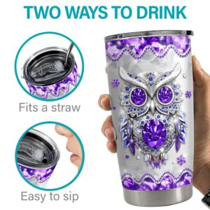 SANDJEST Owls Gifts for Women Girls Owl Tumbler 20oz Jewelry Drawings Stainless Steel Insulated Tumblers Coffee Travel Mug Cup Gift for Birthday Christmas