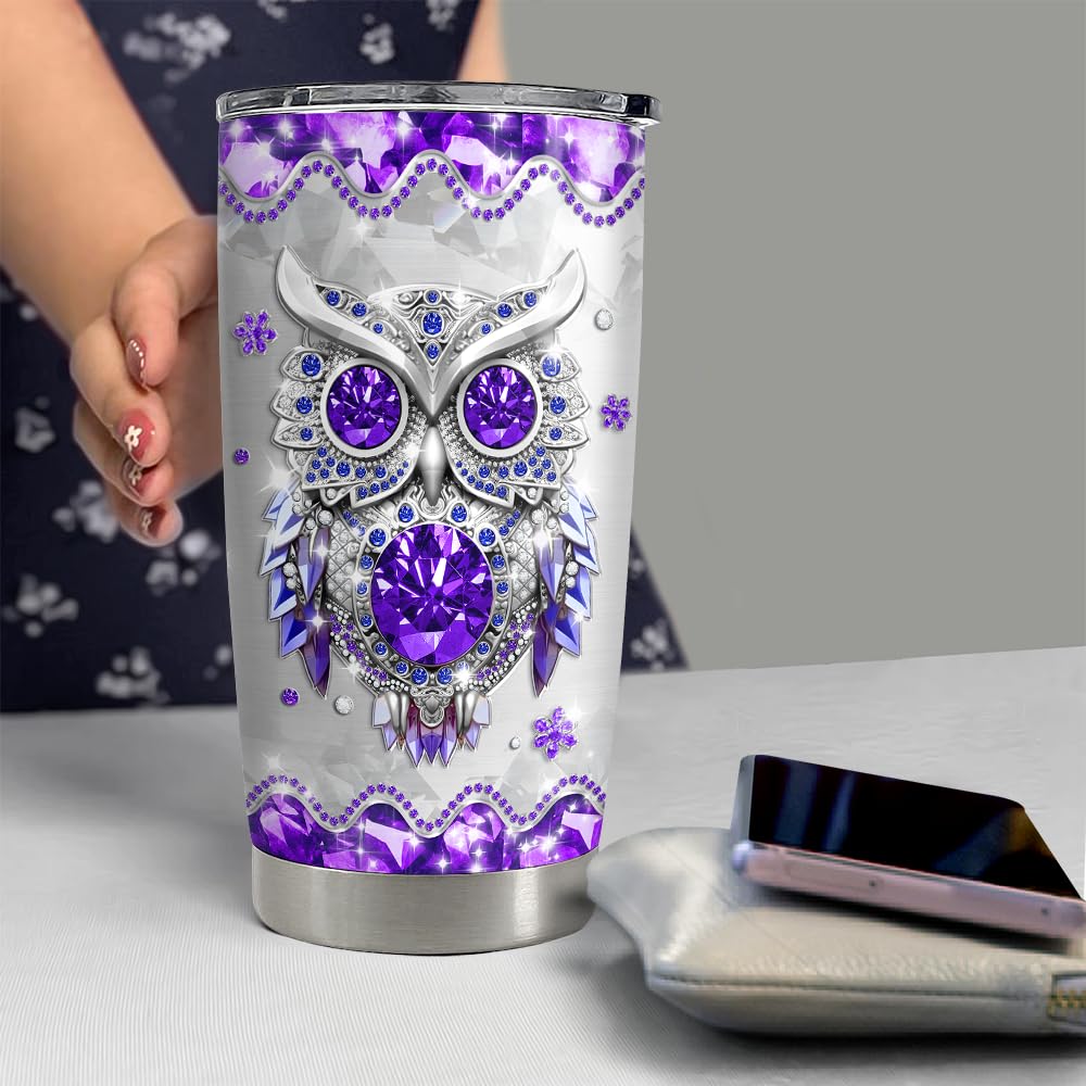 SANDJEST Owls Gifts for Women Girls Owl Tumbler 20oz Jewelry Drawings Stainless Steel Insulated Tumblers Coffee Travel Mug Cup Gift for Birthday Christmas