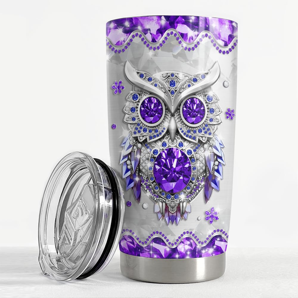 SANDJEST Owls Gifts for Women Girls Owl Tumbler 20oz Jewelry Drawings Stainless Steel Insulated Tumblers Coffee Travel Mug Cup Gift for Birthday Christmas