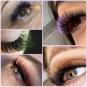 New Colored Easy Fan Ombre Lash Extensions, 8-14mm Mixed Colored Lashes Black Ombre Pink Colored Eyelash Extensions 0.07mm C Curl Self Fanning Volume Lash Extensions 2D-20D Colored Lashes.