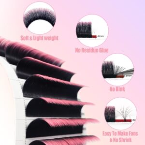 New Colored Easy Fan Ombre Lash Extensions, 8-14mm Mixed Colored Lashes Black Ombre Pink Colored Eyelash Extensions 0.07mm C Curl Self Fanning Volume Lash Extensions 2D-20D Colored Lashes.