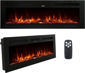 50 inch electric fireplace wall mounted linear led flame fireplace with remote control,timer,touch screen,multicolor flames,750/1500w recessed in wall fireplace heater for living room