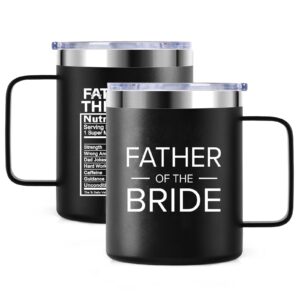 father of the bride | stainless steel vacuum insulated 12oz mug cup with lid | gift for dad, bride, bridal shower, wedding, engagement party | travel tumbler bride's dad gift - black