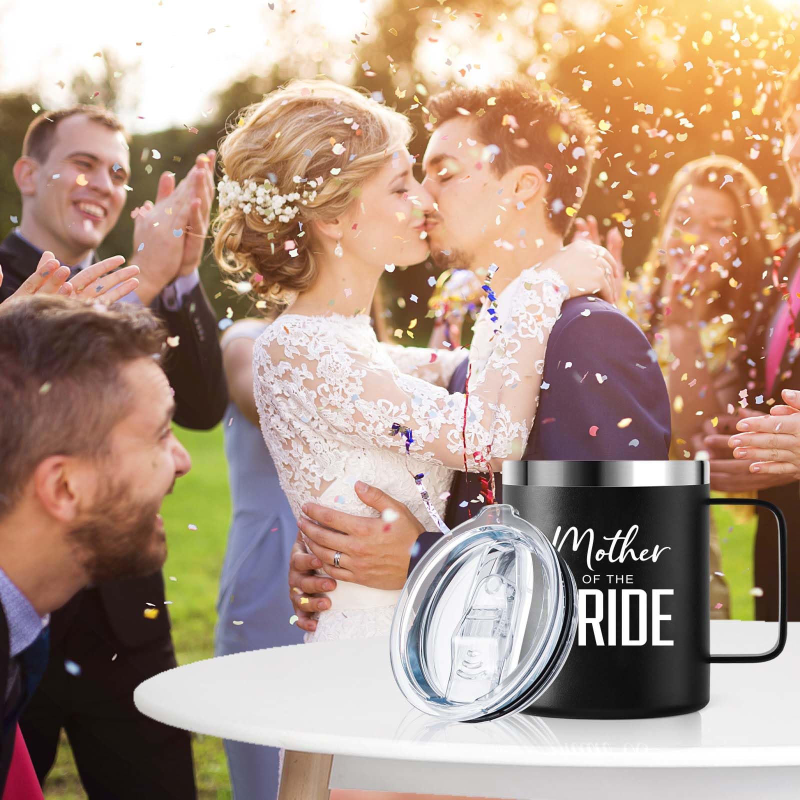 Father of the Bride | Stainless Steel Vacuum Insulated 12oz Mug Cup with Lid | Gift for Dad, Bride, Bridal Shower, Wedding, Engagement Party | Travel Tumbler Bride's Dad Gift - Black