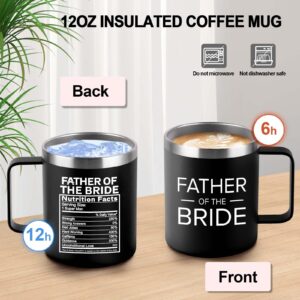 Father of the Bride | Stainless Steel Vacuum Insulated 12oz Mug Cup with Lid | Gift for Dad, Bride, Bridal Shower, Wedding, Engagement Party | Travel Tumbler Bride's Dad Gift - Black