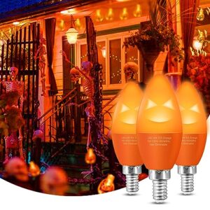 eastiya e12 candelabra halloween orange led light bulbs 40 watt equivalent 6w, colored light bulb 450lm for party decoration, porch, home lighting, holiday lighting, chandelier light bulbs-3 pack