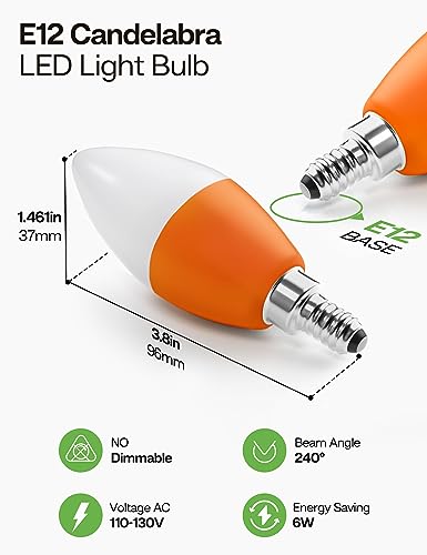 Eastiya E12 Candelabra Halloween Orange LED Light Bulbs 40 Watt Equivalent 6W, Colored Light Bulb 450LM for Party Decoration, Porch, Home Lighting, Holiday Lighting, Chandelier Light Bulbs-3 Pack