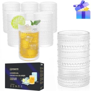 cocktail glasses vintage drinking glasses - 12 oz hobnail glassware set of 6 raindrops beaded highball glassware romantic water glass cups suit for whiskey juice beverage dishwasher safe gift package