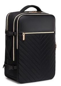 shaelyka personal item bag for airlines, 18x14x8 inches carry on luggage, flight approved large suitcase, 15.6 inches laptop, black-gold