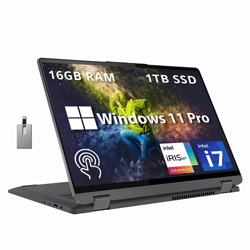 Lenovo IdeaPad Flex 5 16" 2-in-1 2.5K IPS Touchscreen Laptop, Intel Core i7-1255U, 16GB RAM, 1TB SSD, Backlit Keyboard, Fingerprint Reader, Win 11 Pro, Storm Grey, 32GB Hotface USB Card