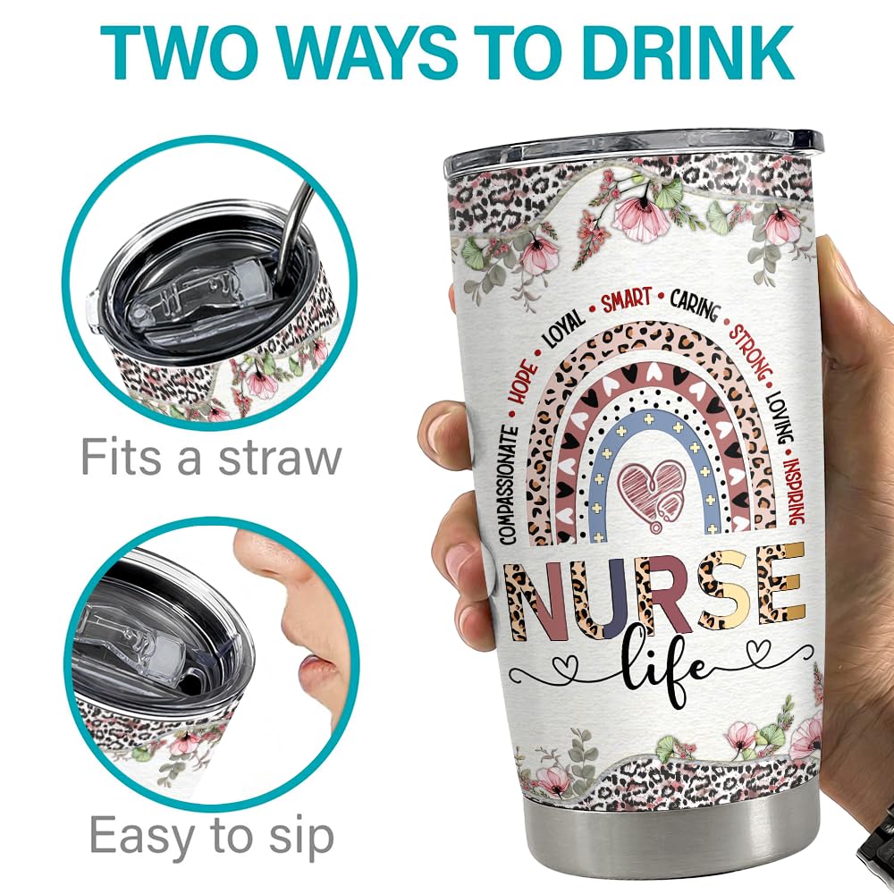 SANDJEST Nurse Tumbler 20oz Nurse Gifts for Nurses Women Nursing Stainless Steel Insulated Tumblers Coffee Travel Mug Cup Gift for Nurses Week Graduation Christmas