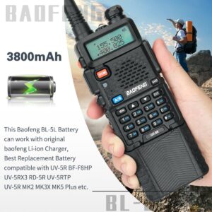 BAOFENG BL-5 3800mAh Extended Battery Walkie Talkie UV-5R BF-8HP UV-5RX3 RD-5R UV-5RTP UV-5R MK2 MK3X MK5 Plus Series Two Way Radios (UV-5R 3800+Type-C Charging Cable)