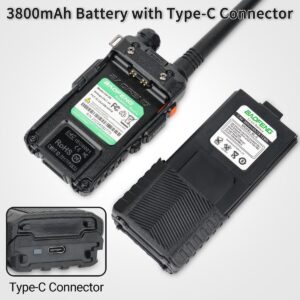 BAOFENG BL-5 3800mAh Extended Battery Walkie Talkie UV-5R BF-8HP UV-5RX3 RD-5R UV-5RTP UV-5R MK2 MK3X MK5 Plus Series Two Way Radios (UV-5R 3800+Type-C Charging Cable)