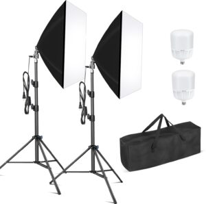 nexiview softbox photography lighting kit, 27" x 20" continuous lighting kit with 2pcs 40w e27 socket 6500k bulbs, photo studio lighting for video recording, advertising shooting