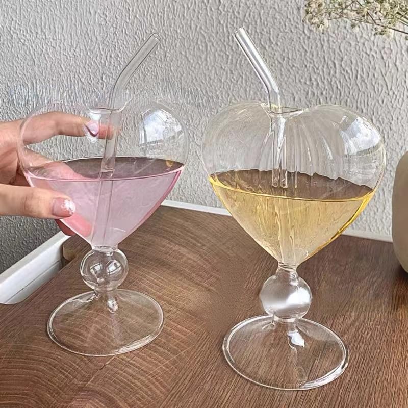 Romantic Bliss Cocktail Cup Set of 2 - Perfect for Date Nights and Special Occasions 8 oz Unique Wine Glasses Heart-shaped Romantic Juice Glasses for Party Novelty Drinking for KTV Bar Club