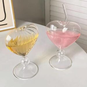 Romantic Bliss Cocktail Cup Set of 2 - Perfect for Date Nights and Special Occasions 8 oz Unique Wine Glasses Heart-shaped Romantic Juice Glasses for Party Novelty Drinking for KTV Bar Club