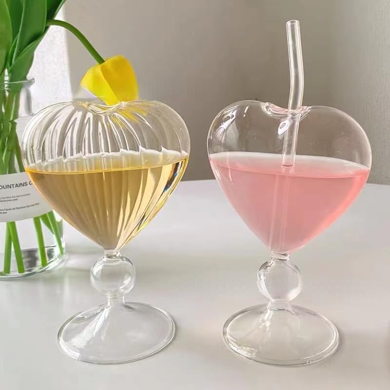 Romantic Bliss Cocktail Cup Set of 2 - Perfect for Date Nights and Special Occasions 8 oz Unique Wine Glasses Heart-shaped Romantic Juice Glasses for Party Novelty Drinking for KTV Bar Club