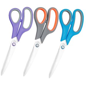 gmma 3pcs office scissors for desk scissors all purpose 8 inch craft scissors for adults teacher student scissors for office home school sewing fabric craft supplies (opal blue, grey, purple)