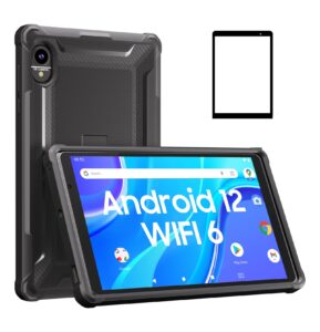 tablet 8 inch, android 12 tablet pc with case and glass, 32gb rom support 512gb expand, wi-fi 6 tablets computer, 1280x800 resolution hd touch screen, 2+8mp dual camera, google gms certified tab