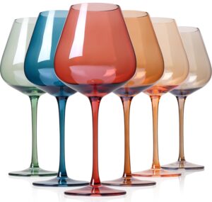 physkoa colored wine glasses set 6-18oz handblown multicolor wine glasses with long stem&large bowl,stemmed colorful stemware,mothers day gifts