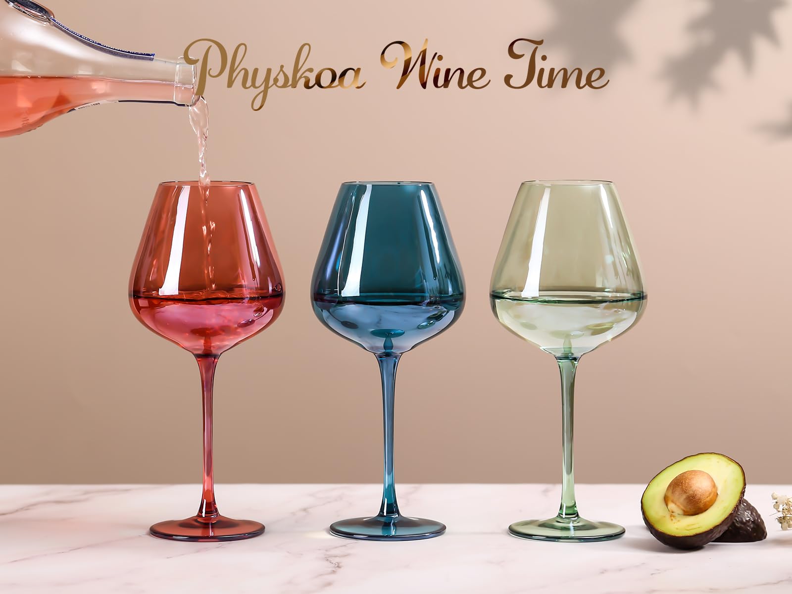 Physkoa Colored Wine Glasses Set 6-18oz HandBlown Multicolor Wine Glasses With Long Stem&Large Bowl,Stemmed Colorful Stemware,Mothers Day Gifts