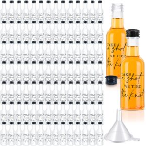 bokon mini wedding liquor bottles take a shot we tied the knot shot glasses for guests 1.7 fl oz/ 50 ml plastic reusable empty bottle with cap funnel acrylic shot bottles for bridal party (100 pcs)