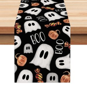 arkeny halloween table runner 13x72 inches,pumpkin spooky ghost candy boo,seasonal burlap farmhouse indoor kitchen dining table decorations for home party at455-72