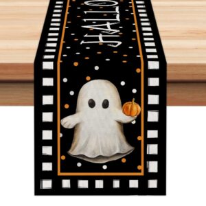 arkeny halloween table runner 13x72 inches, pumpkin spooky ghost seasonal burlap polka dots farmhouse indoor kitchen dining table decorations for home party at454-72