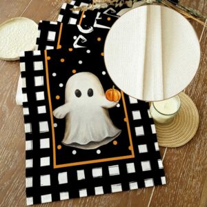 ARKENY Halloween Table Runner 13x72 Inches, Pumpkin Spooky Ghost Seasonal Burlap Polka Dots Farmhouse Indoor Kitchen Dining Table Decorations for Home Party AT454-72