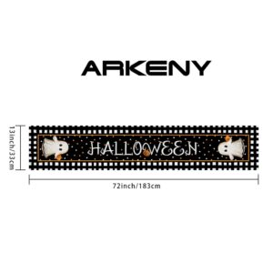 ARKENY Halloween Table Runner 13x72 Inches, Pumpkin Spooky Ghost Seasonal Burlap Polka Dots Farmhouse Indoor Kitchen Dining Table Decorations for Home Party AT454-72