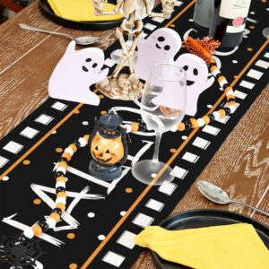 ARKENY Halloween Table Runner 13x72 Inches, Pumpkin Spooky Ghost Seasonal Burlap Polka Dots Farmhouse Indoor Kitchen Dining Table Decorations for Home Party AT454-72