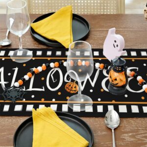 ARKENY Halloween Table Runner 13x72 Inches, Pumpkin Spooky Ghost Seasonal Burlap Polka Dots Farmhouse Indoor Kitchen Dining Table Decorations for Home Party AT454-72