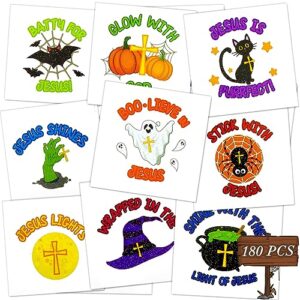 Lounsweer 180 Pcs Halloween Temporary Tattoos 9 Assorted Designs Halloween Party Favors for Kids Bulk Individual Tattoos for Kids Christian Temporary Tattoos for Goody Bag Stuffers Treats