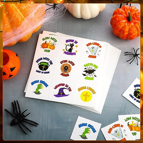 Lounsweer 180 Pcs Halloween Temporary Tattoos 9 Assorted Designs Halloween Party Favors for Kids Bulk Individual Tattoos for Kids Christian Temporary Tattoos for Goody Bag Stuffers Treats