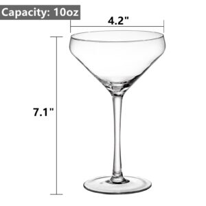 Peohud 4 Pack Coupe Cocktail Glasses, 10 Oz Crystal Martini Glasses for Margarita, Champagne, Manhattan, Wine, Whiskey, Bar, Party