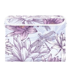 joisal purple lilies and dragonflies baskets with lids for organizing fabric storage bins for shelves for home bedroom office
