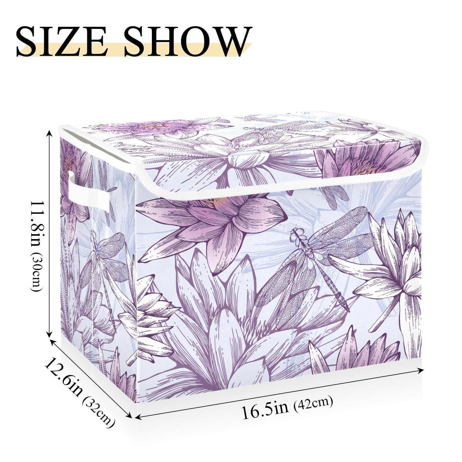 Joisal Purple Lilies And Dragonflies Baskets with Lids for Organizing Fabric Storage Bins for Shelves for Home Bedroom Office