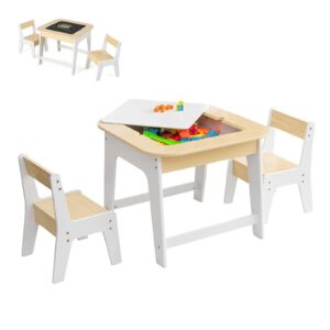 costzon kids table and chair set, 3-in-1 wooden activity table with removable tabletop, blackboard & whiteboard, storage space, toddler furniture for arts, crafts, nursery, preschool (natural)