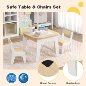 Costzon Kids Table and Chair Set, 3-in-1 Wooden Activity Table with Removable Tabletop, Blackboard & Whiteboard, Storage Space, Toddler Furniture for Arts, Crafts, Nursery, Preschool (Natural)