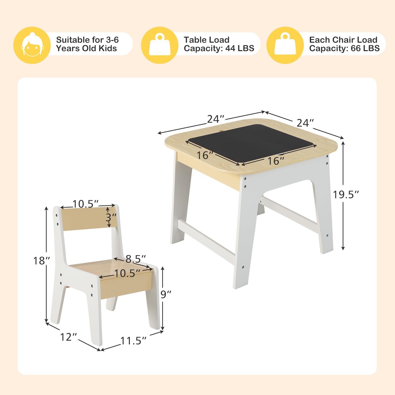 Costzon Kids Table and Chair Set, 3-in-1 Wooden Activity Table with Removable Tabletop, Blackboard & Whiteboard, Storage Space, Toddler Furniture for Arts, Crafts, Nursery, Preschool (Natural)