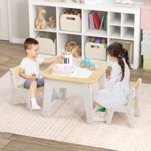 Costzon Kids Table and Chair Set, 3-in-1 Wooden Activity Table with Removable Tabletop, Blackboard & Whiteboard, Storage Space, Toddler Furniture for Arts, Crafts, Nursery, Preschool (Natural)