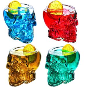 dandat 4 pieces halloween skull glass wine glass, 12 oz drinking glass multipurpose funny clear skull cup for cocktail margarita whiskey juice holiday halloween decorations gifts themed party