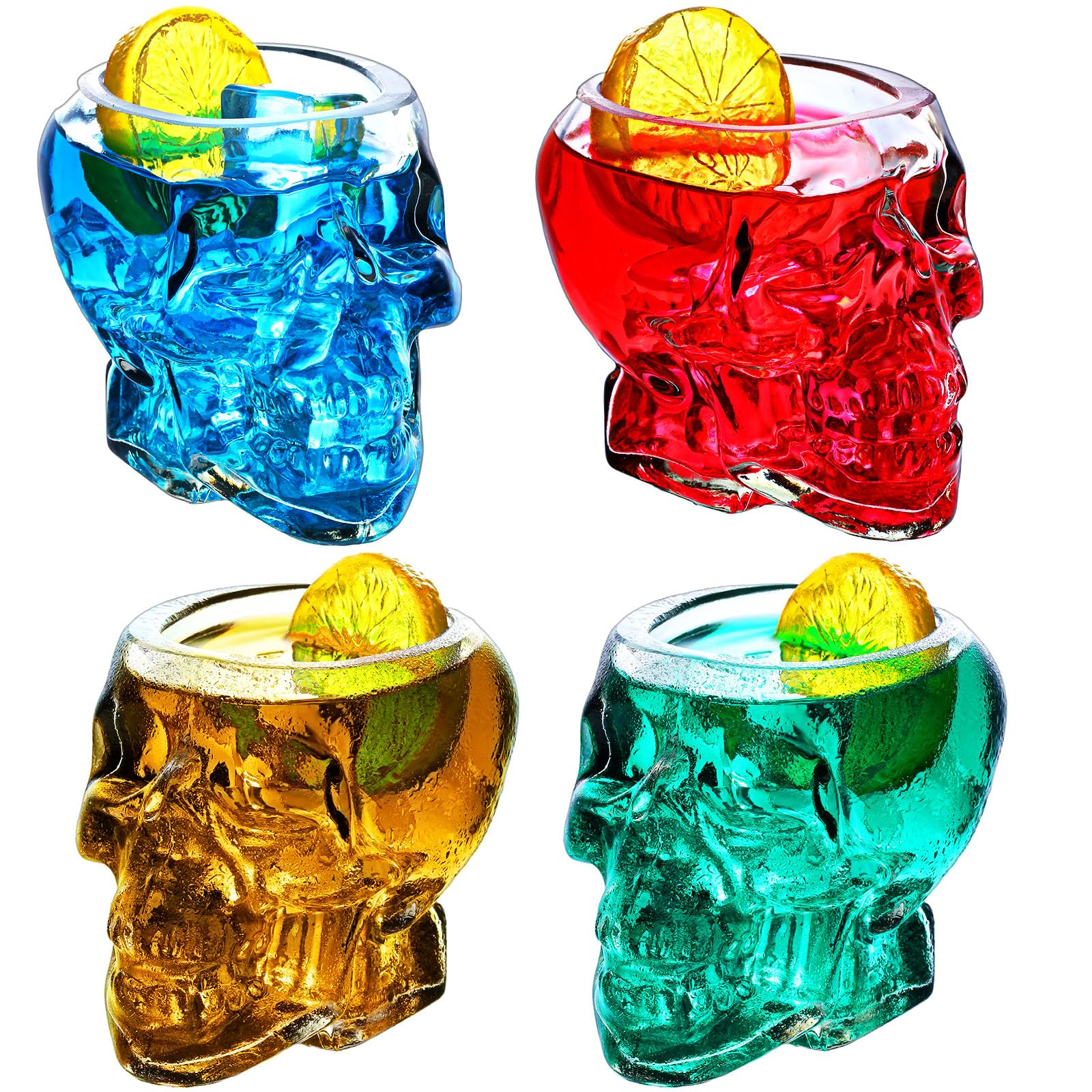 Dandat 4 Pieces Halloween Skull Glass Wine Glass, 12 oz Drinking Glass Multipurpose Funny Clear Skull Cup for Cocktail Margarita Whiskey Juice Holiday Halloween Decorations Gifts Themed Party